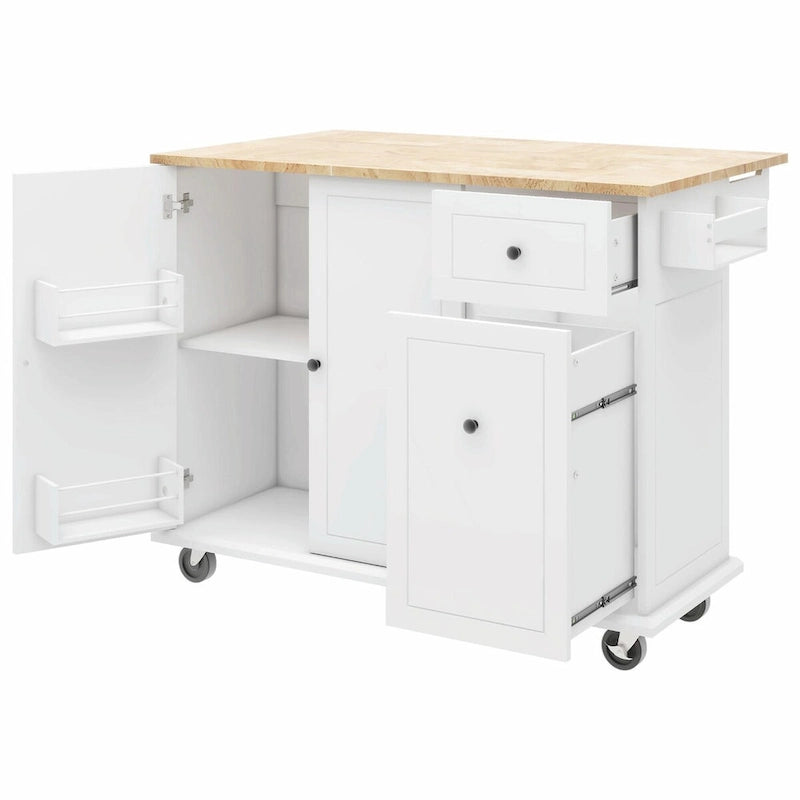 Rolling Kitchen Cart with Drop Leaf, Storage Rack, and 3-Tier Cabinet Organizer