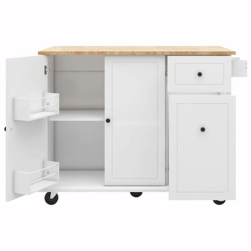 Rolling Kitchen Cart with Drop Leaf, Storage Rack, and 3-Tier Cabinet Organizer