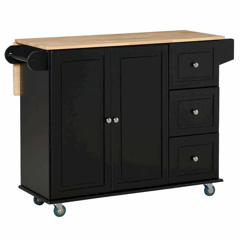 Mobile Kitchen Island with Drop Leaf, Wheels, Storage, and Towel Rack
