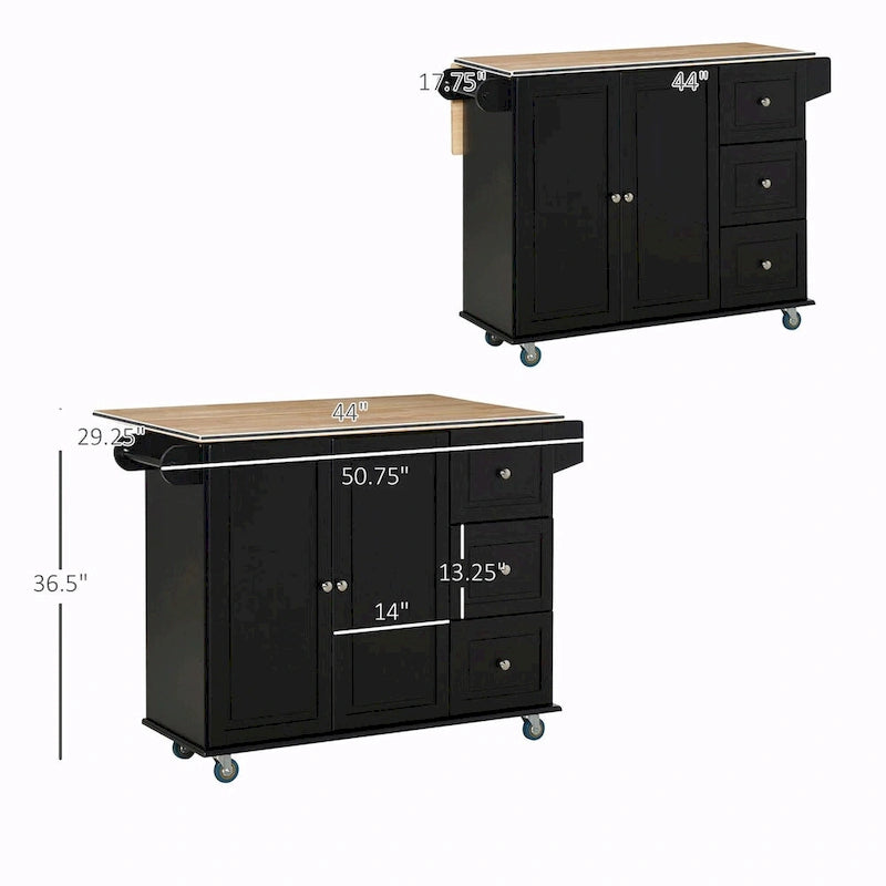 Mobile Kitchen Island with Drop Leaf, Wheels, Storage, and Towel Rack