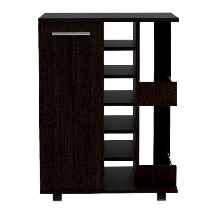 Bartlet 2-Shelf 6-Bottle Bar Cart with Division Black Wengue for Kitchen, Party and Living Room