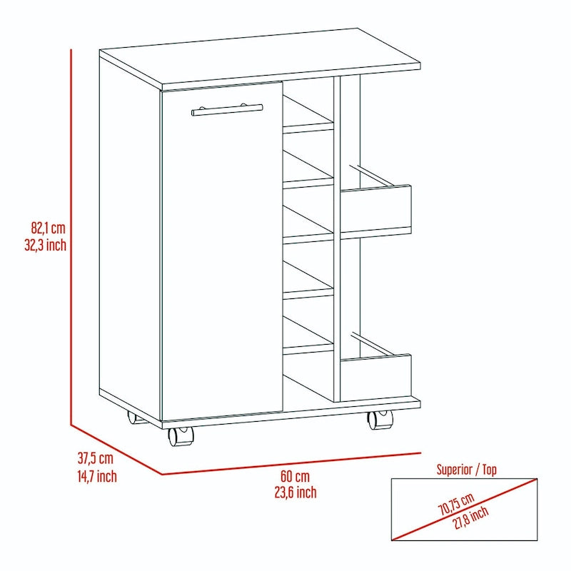 Bartlet 2-Shelf 6-Bottle Bar Cart with Division Black Wengue for Kitchen, Party and Living Room
