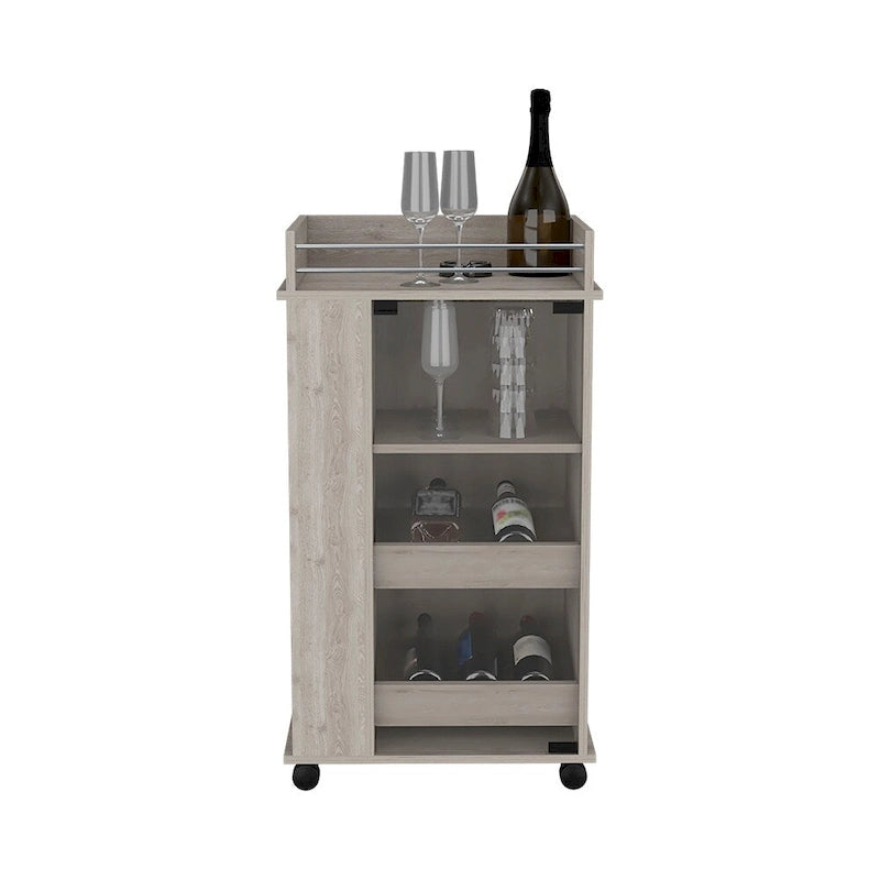 Bar Cart with Casters Reese, Six Wine Cubbies and Single Door for Kitchen, Party and Living Room