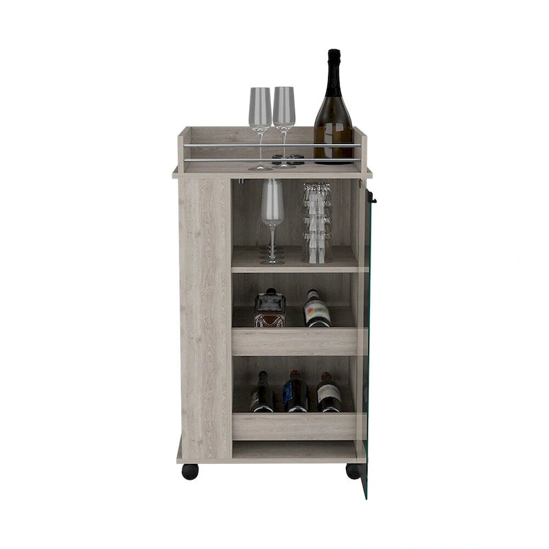 Bar Cart with Casters Reese, Six Wine Cubbies and Single Door for Kitchen, Party and Living Room