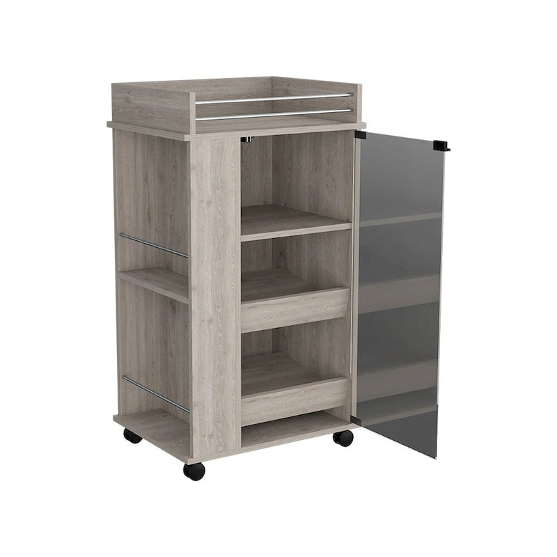 Bar Cart with Casters Reese, Six Wine Cubbies and Single Door for Kitchen, Party and Living Room