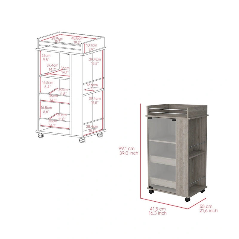 Bar Cart with Casters Reese, Six Wine Cubbies and Single Door for Kitchen, Party and Living Room