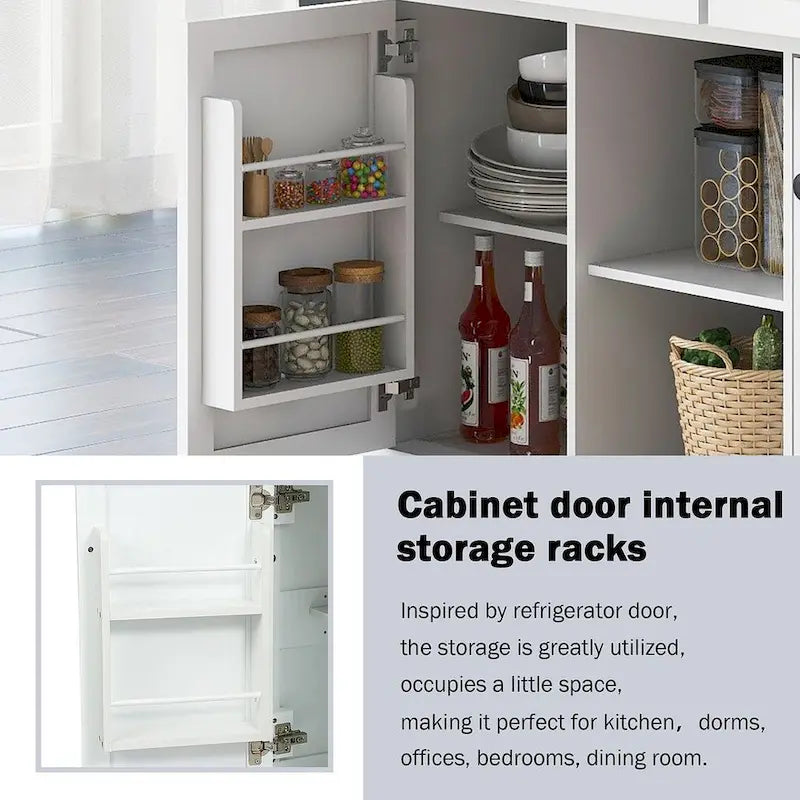 Rubberwood Drop Leaf Countertop Kitchen Cart with Door Inside Storage Rack and 3 Drawers