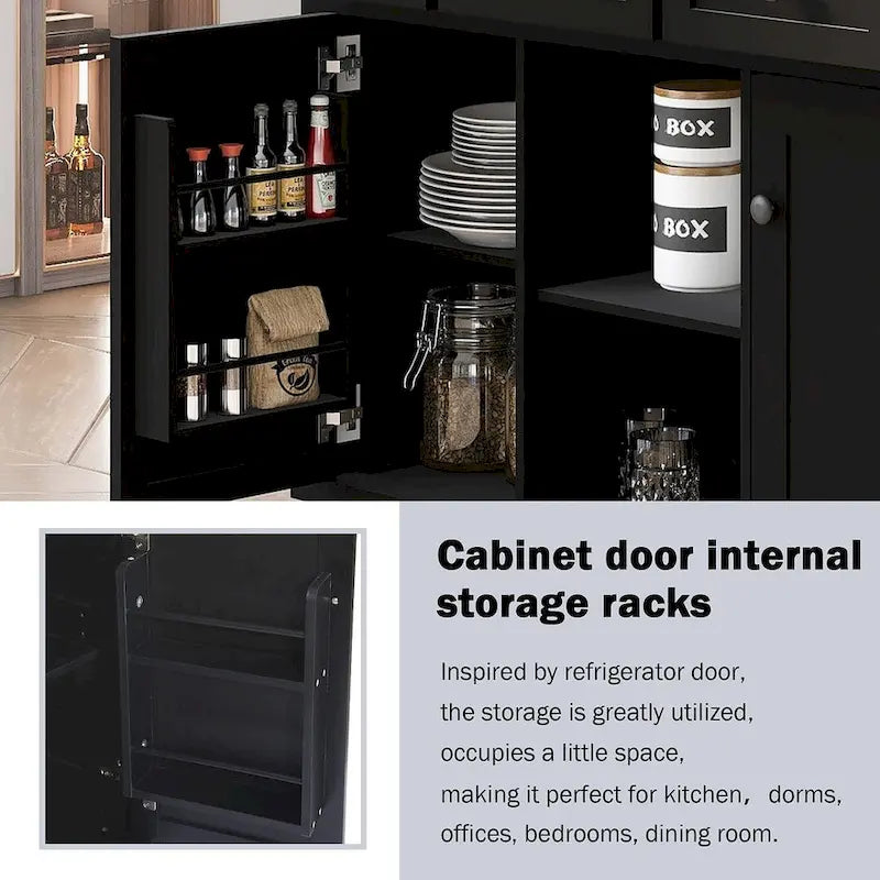 Rubberwood Drop Leaf Countertop Kitchen Cart with Door Inside Storage Rack and 3 Drawers