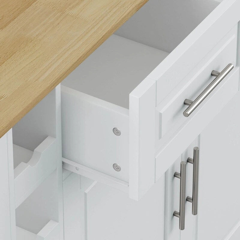 46.46Multi-Functional Kitchen Island Cart with Spice Rack,Wine Rack,Towel Holder and Foldable Rubberwood Table Top