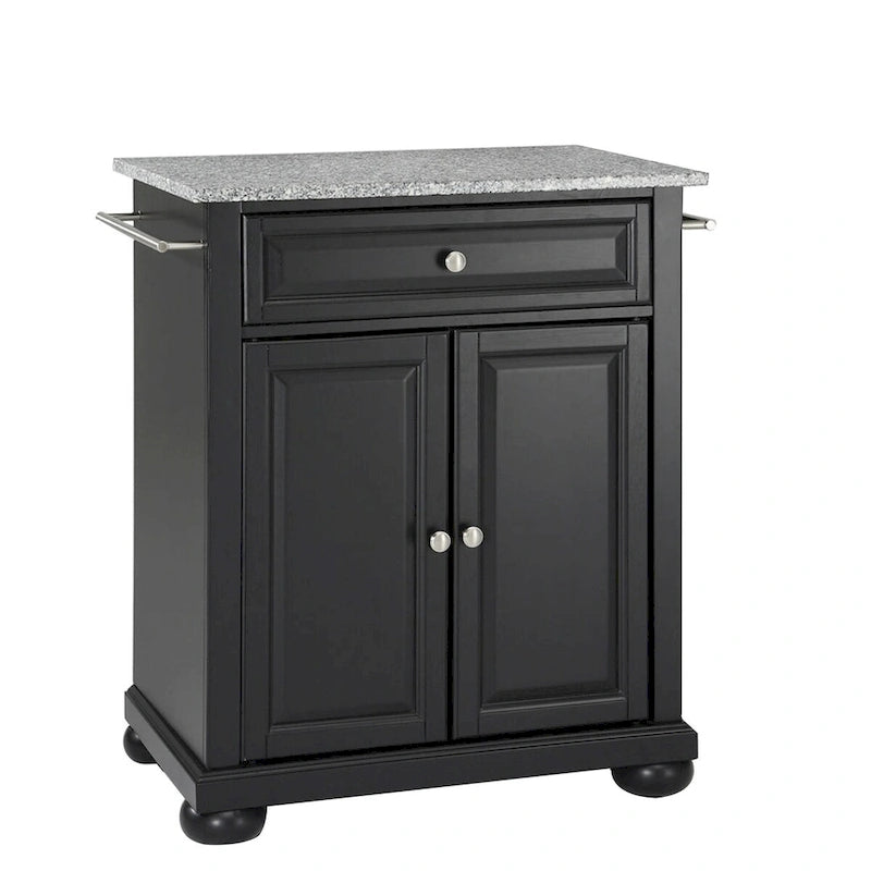 Crosley Alexandria Solid Granite Top Portable Kitchen Island in Black Finish - 18d x 31w x 33.5h
