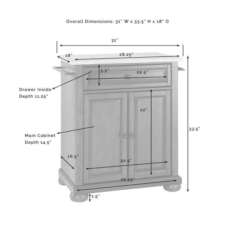 Crosley Alexandria Solid Granite Top Portable Kitchen Island in Black Finish - 18d x 31w x 33.5h