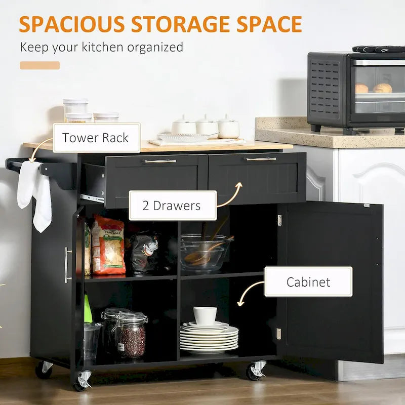 Modern 41 Rolling Kitchen Island on Wheels