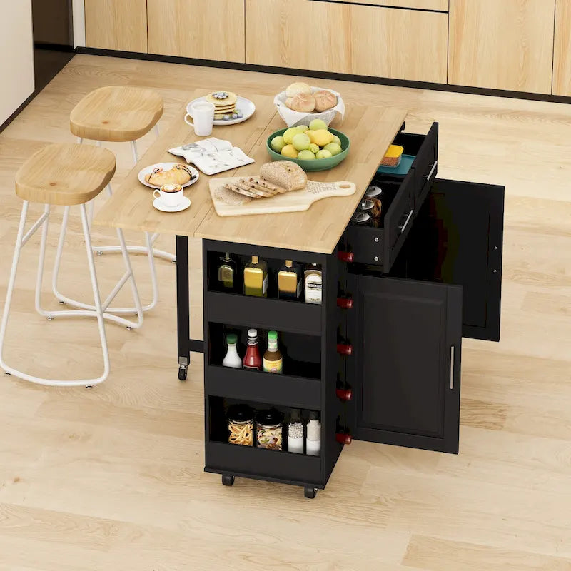 Multi-Functional Kitchen Island Cart with 2 Door Cabinet and Two Drawers