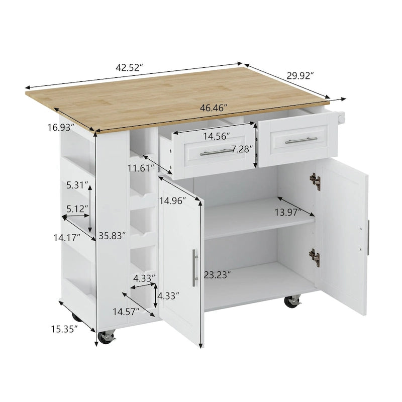 Multi-Functional Kitchen Island Cart with 2 Door Cabinet and Two Drawers
