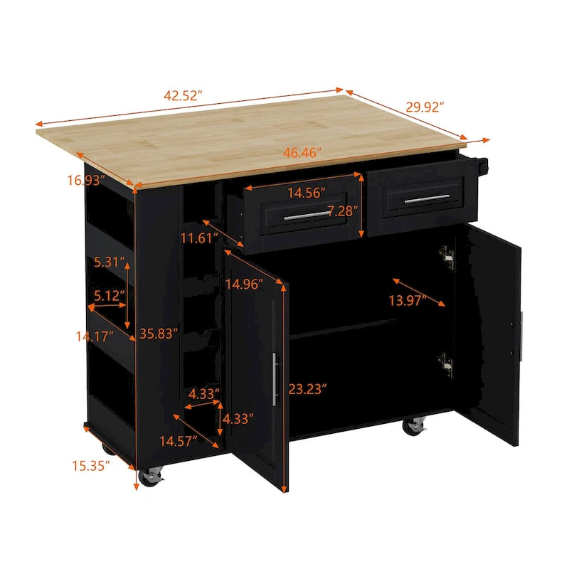 Multi-Functional Kitchen Island Cart with 2 Door Cabinet and Two Drawers