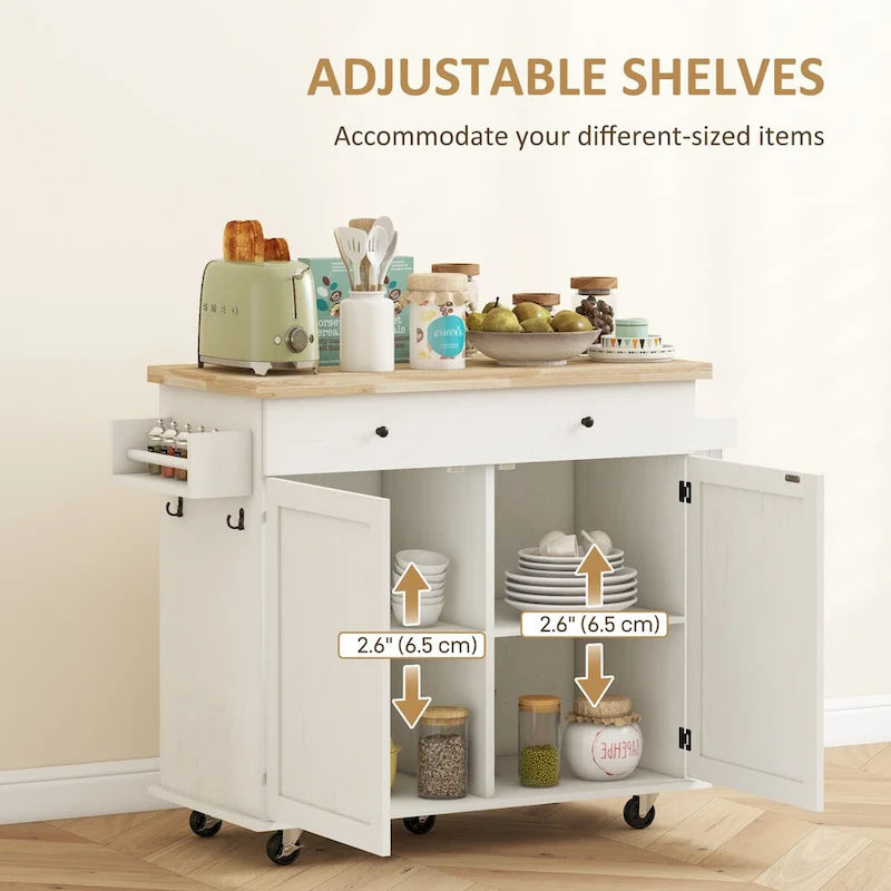 Rolling Kitchen Island with Storage on Wheels with Drawer