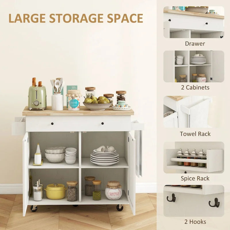 Rolling Kitchen Island with Storage on Wheels with Drawer
