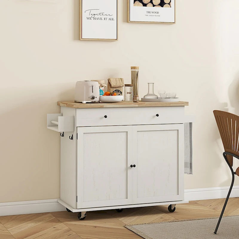 Rolling Kitchen Island with Storage on Wheels with Drawer
