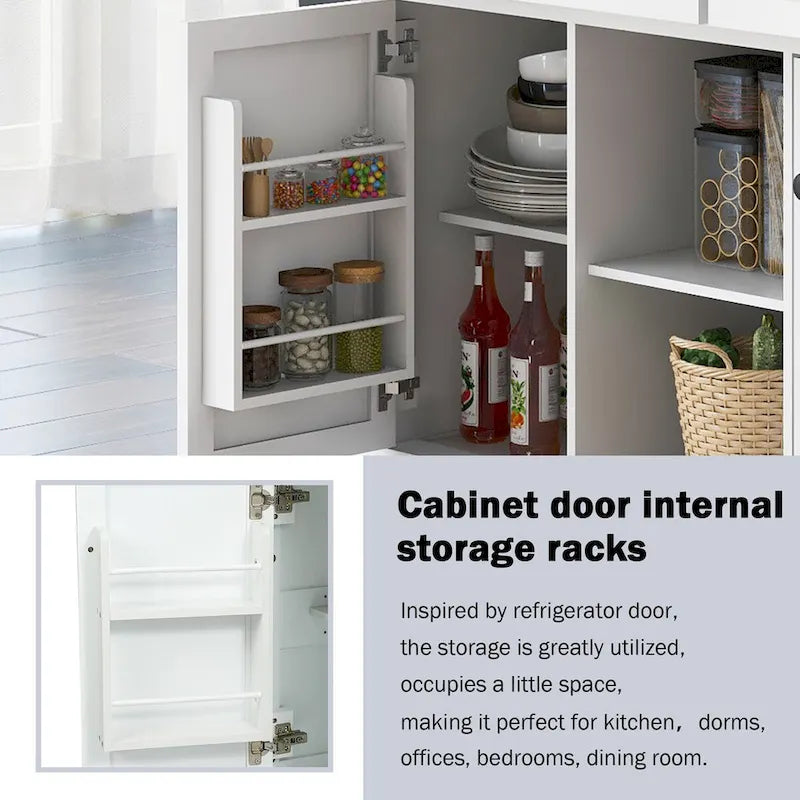 Kitchen Cart with Rubber Wood Drop-Leaf Countertop , Internal Storage Racks