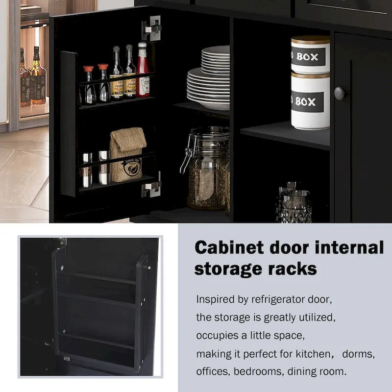 Kitchen Cart with Rubber Wood Drop-Leaf Countertop , Internal Storage Racks