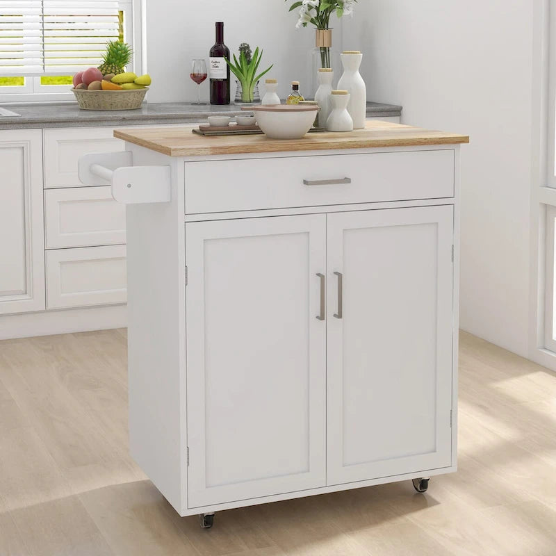 Kitchen Island Table/Buffet /Sideboard with Lockable Castors and Towel Rack