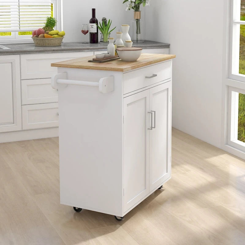 Kitchen Island Table/Buffet /Sideboard with Lockable Castors and Towel Rack