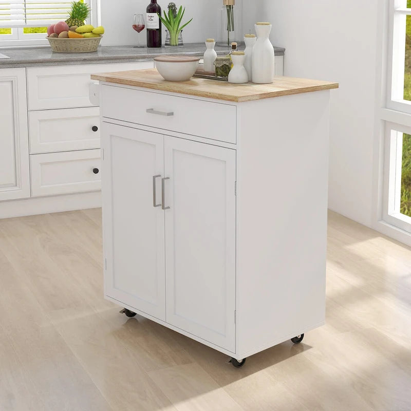 Kitchen Island Table/Buffet /Sideboard with Lockable Castors and Towel Rack