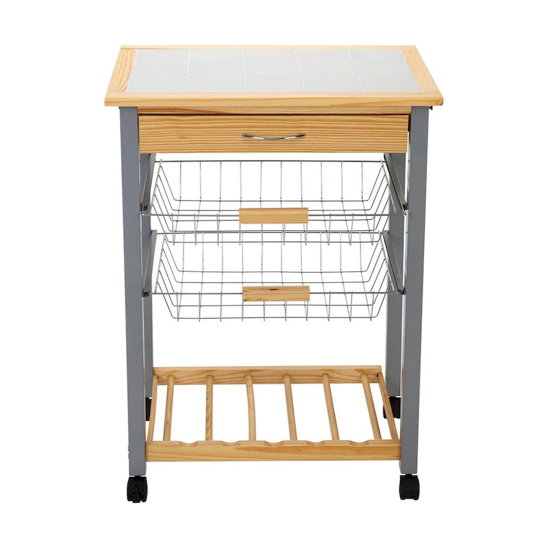 Organize It All Rolling Kitchen Cart with Wine Rack - 22.50 x 14.50 x 30.00