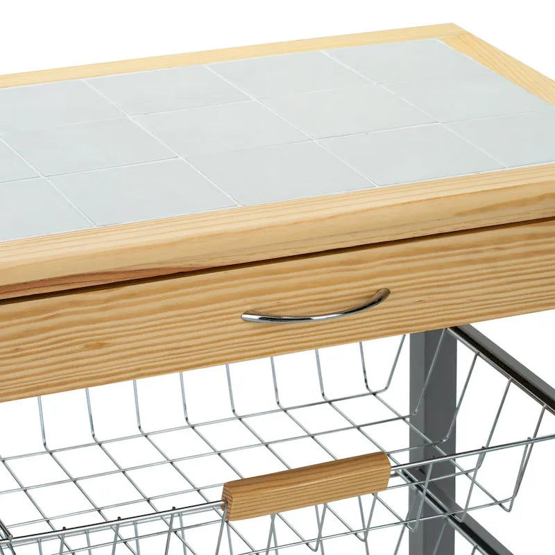 Organize It All Rolling Kitchen Cart with Wine Rack - 22.50 x 14.50 x 30.00