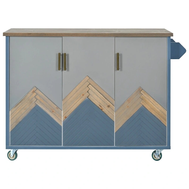 Retro Mountain Wood Kitchen Island with Drop Leaf, Storage Rack