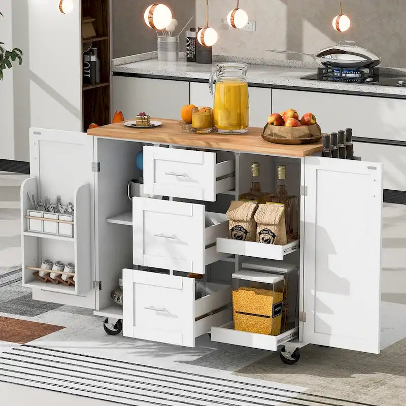 50 in. W Kitchen Island with 3 Drawer, 2 Slide-Out Shelf and Internal Storage Rack