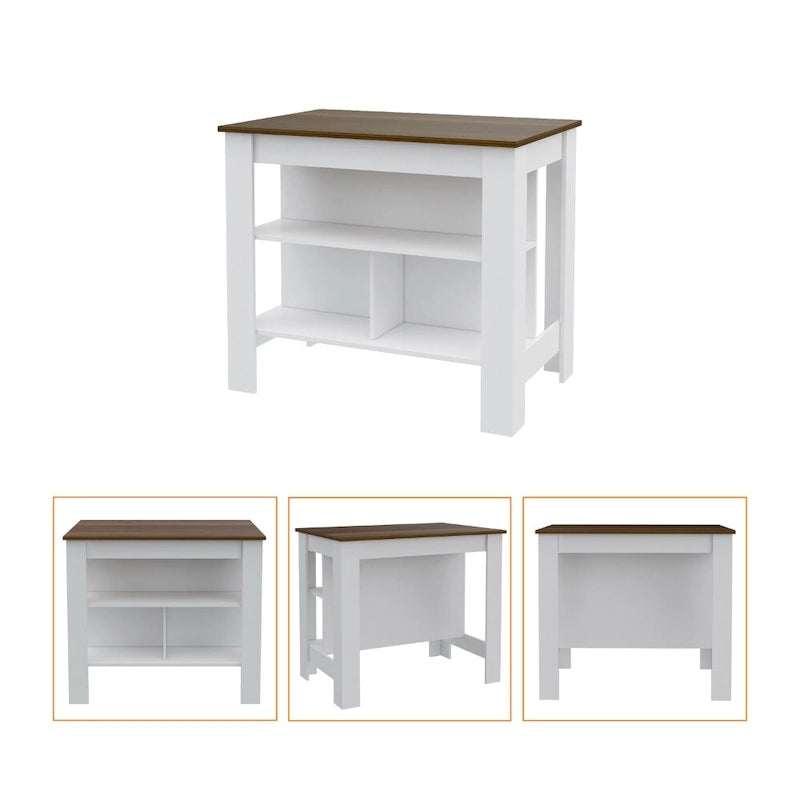 Ralston 7-Shelf 4-Door 2-piece Kitchen Set, Kitchen Island and Pantry Cabinet White and Walnut