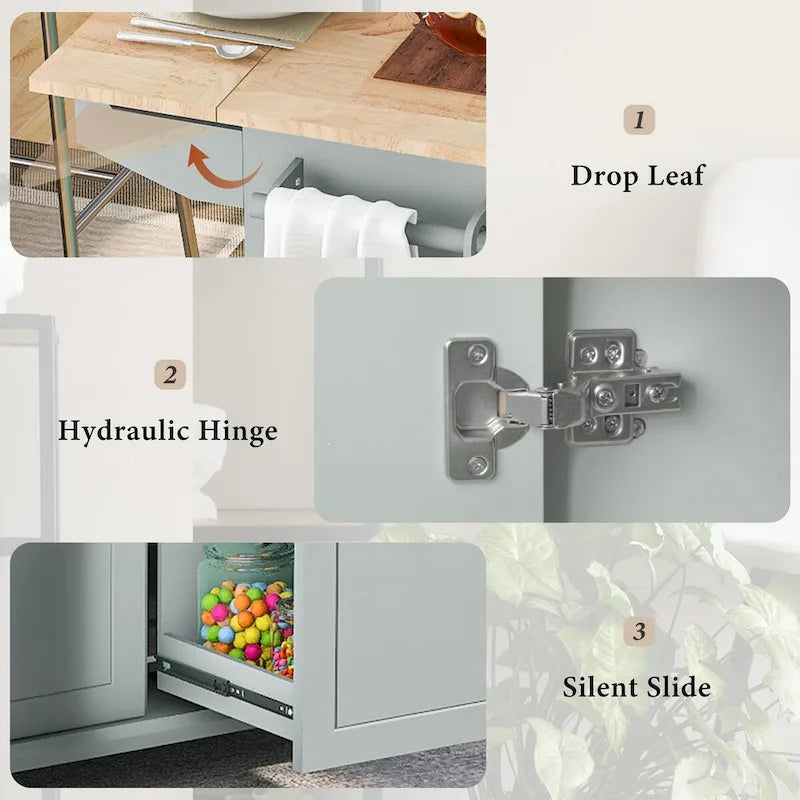 Kitchen Island with Drop Leaf, Rolling Cart on Wheels with Storage Rack and 3 Tier Pull Out Cabinet Organizer with Spice Rack