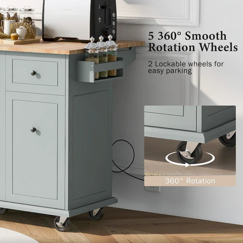 Kitchen Island with Drop Leaf, Rolling Cart on Wheels with Storage Rack and 3 Tier Pull Out Cabinet Organizer with Spice Rack