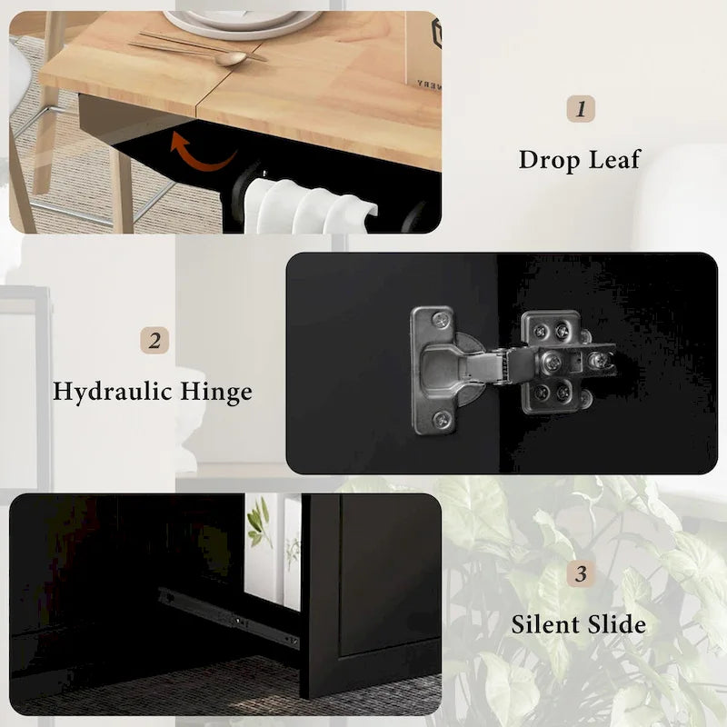 Kitchen Island with Drop Leaf, Rolling Cart on Wheels with Storage Rack and 3 Tier Pull Out Cabinet Organizer with Spice Rack