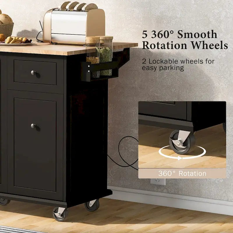 Kitchen Island with Drop Leaf, Rolling Cart on Wheels with Storage Rack and 3 Tier Pull Out Cabinet Organizer with Spice Rack