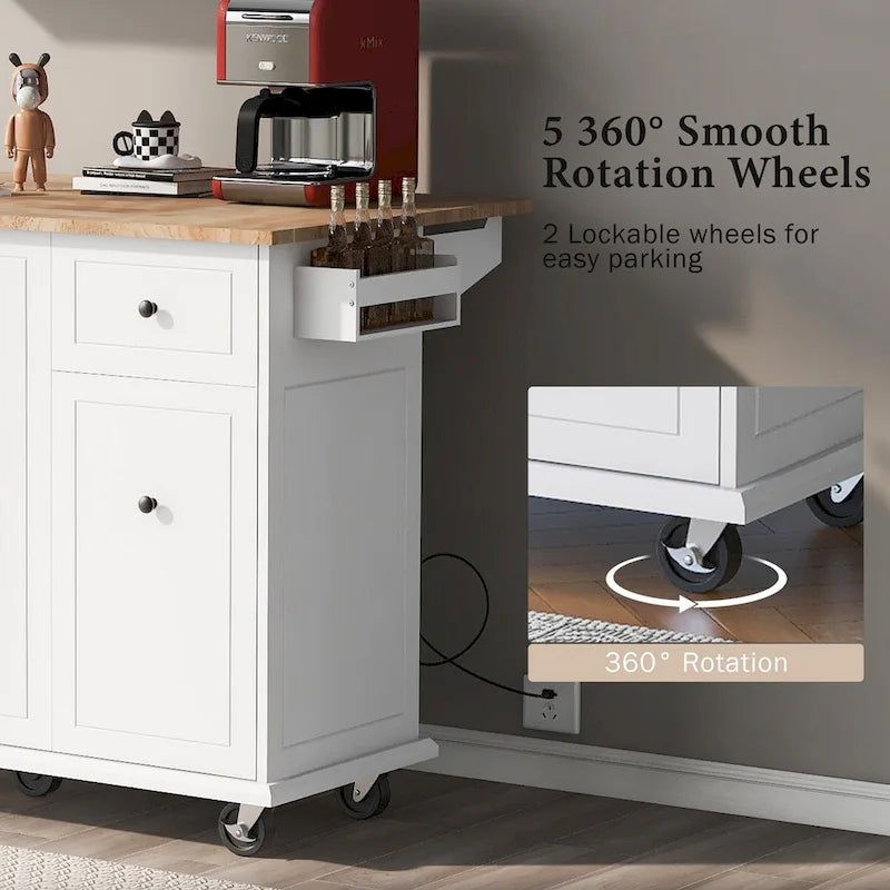 Kitchen Island with Drop Leaf, Rolling Cart on Wheels with Storage Rack and 3 Tier Pull Out Cabinet Organizer with Spice Rack