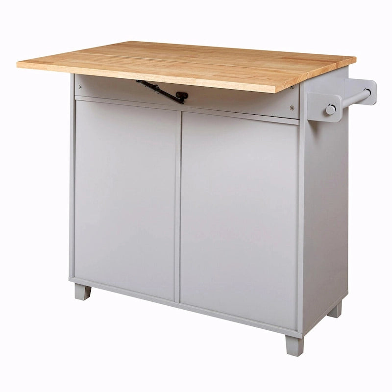 Kitchen Island with Rubber Wood Top, Spacious Drawer, Internal Storage Rack, Wheels
