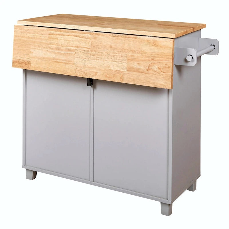 Kitchen Island with Rubber Wood Top, Spacious Drawer, Internal Storage Rack, Wheels