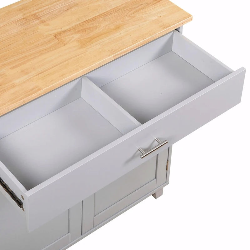 Kitchen Island with Rubber Wood Top, Spacious Drawer, Internal Storage Rack, Wheels