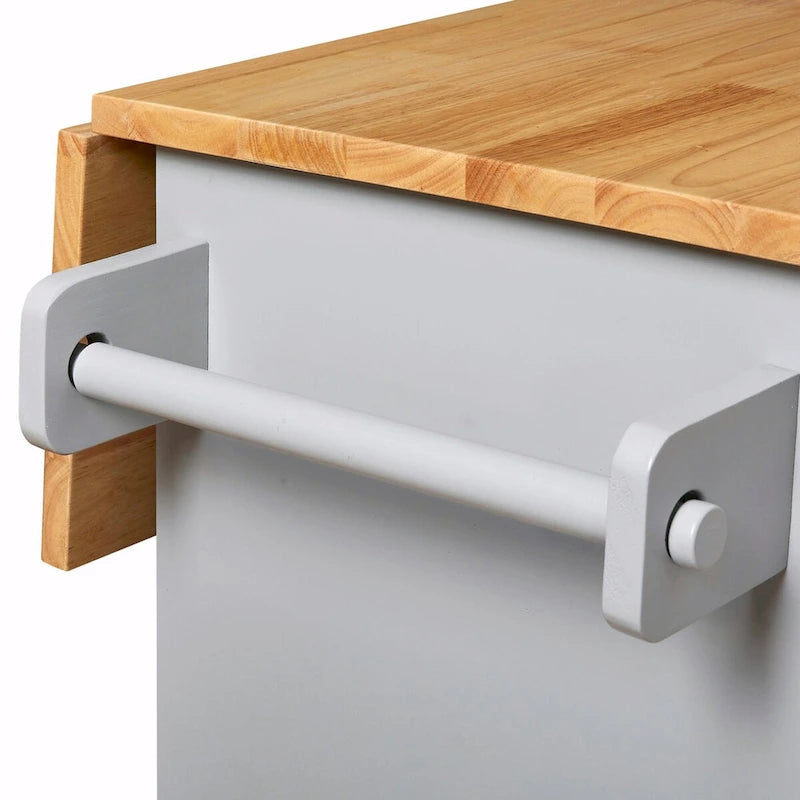 Kitchen Island with Rubber Wood Top, Spacious Drawer, Internal Storage Rack, Wheels