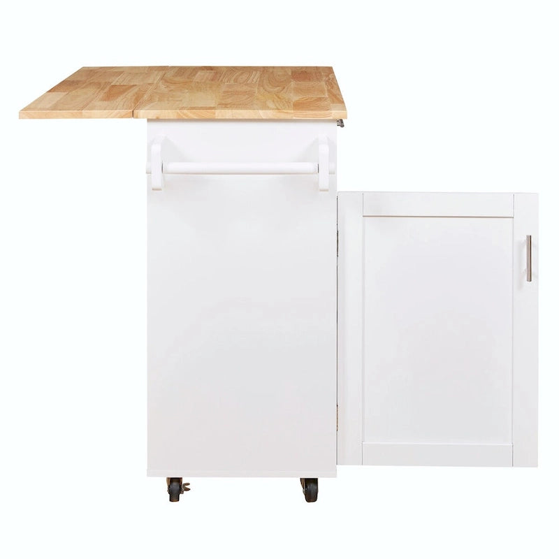 Kitchen Island with Rubber Wood Top, Spacious Drawer, Internal Storage Rack, Wheels