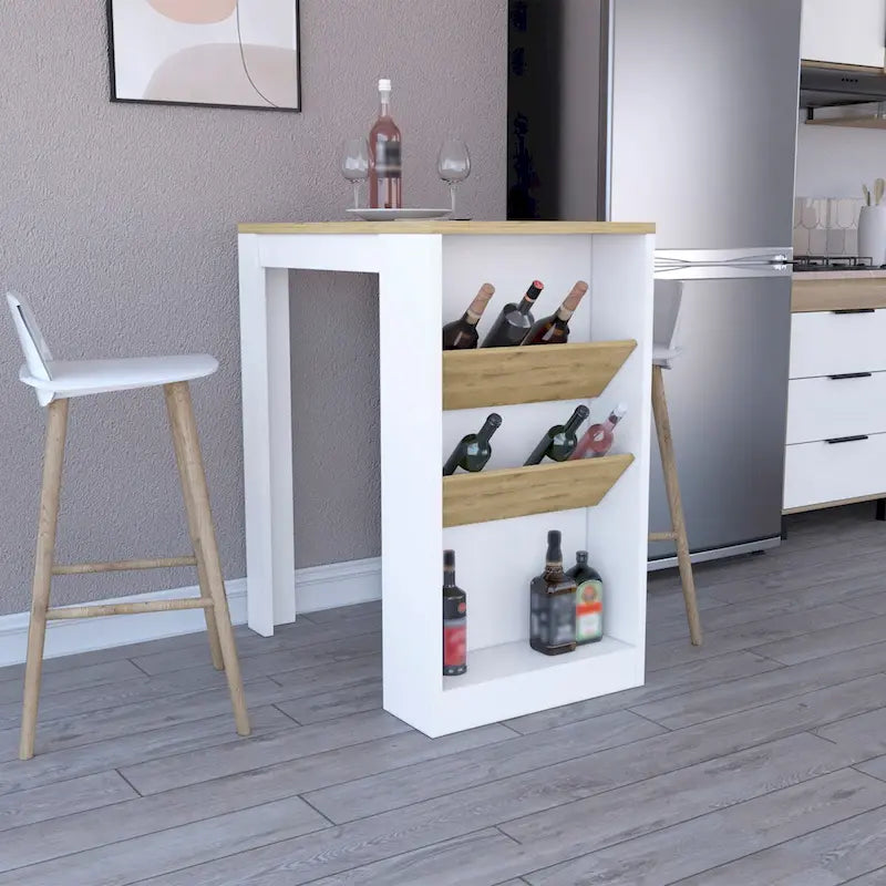 Kitchen Island Dozza, Three Shelves, Black Wengue / Light Oak Finish