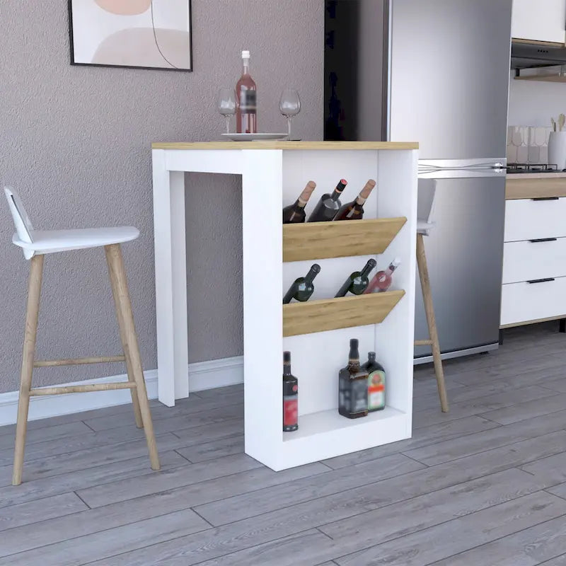 Kitchen Island Dozza, Three Shelves, Black Wengue / Light Oak Finish