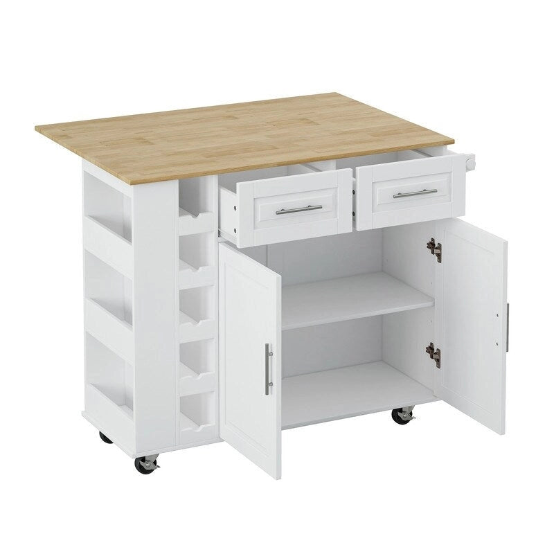 Grondin Multi-Functional Kitchen Island Cart with Solid Wood Drop Leaf, 2 Doors, 2 Drawers,Wine Rack and Spice Rack