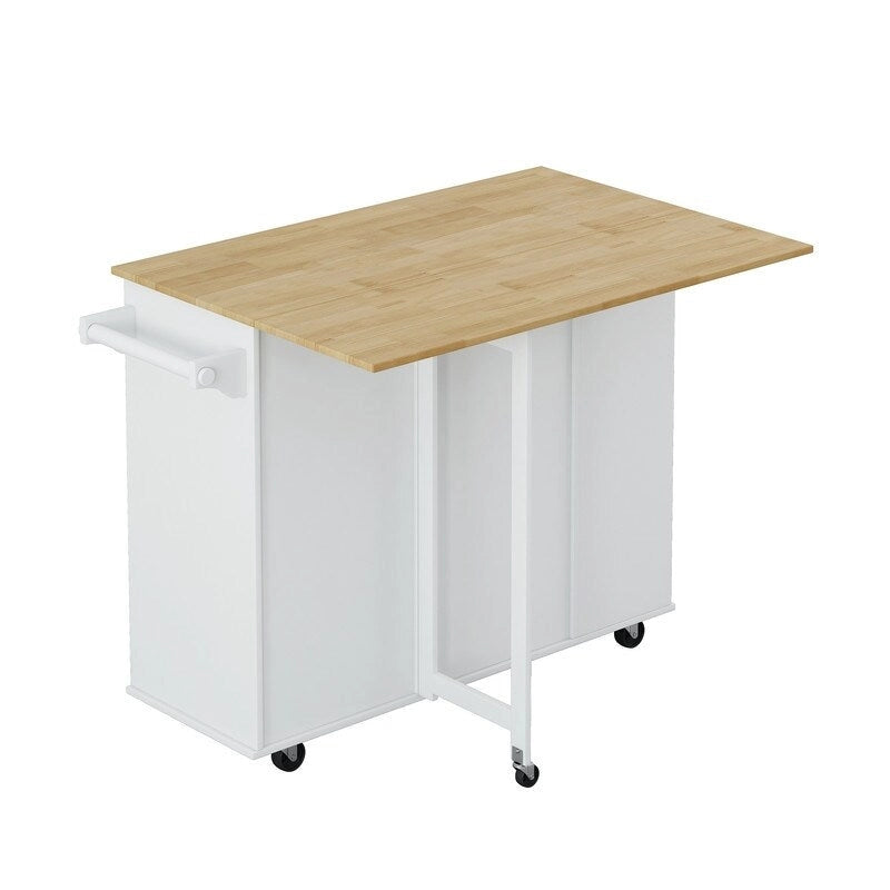 Grondin Multi-Functional Kitchen Island Cart with Solid Wood Drop Leaf, 2 Doors, 2 Drawers,Wine Rack and Spice Rack