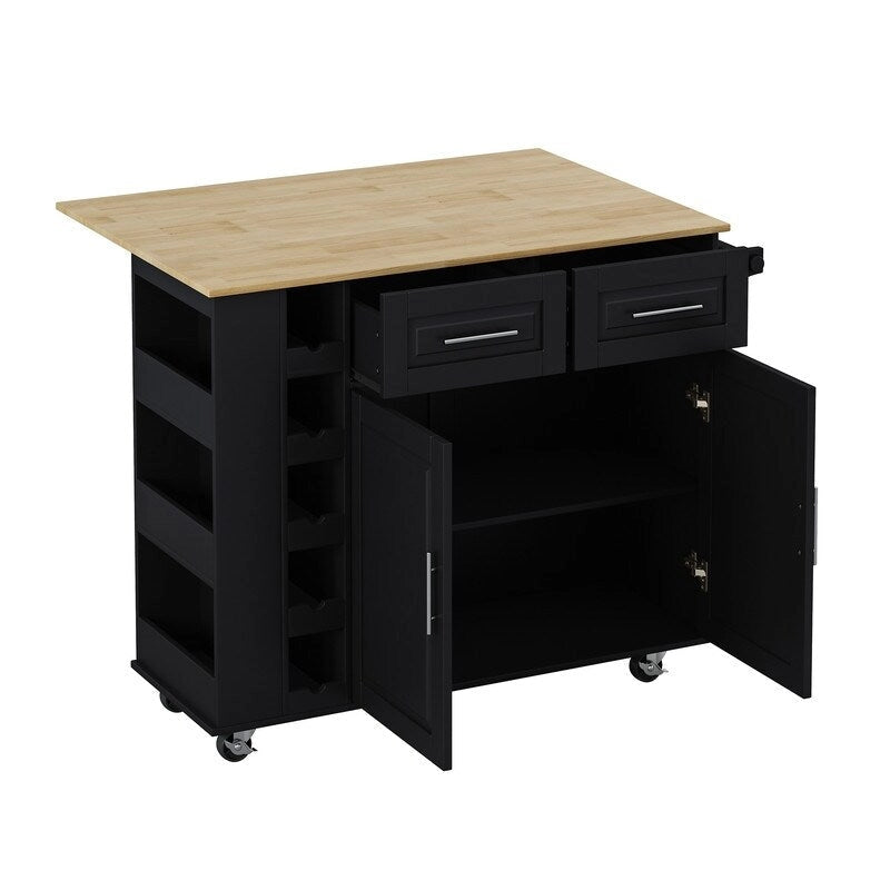 Grondin Multi-Functional Kitchen Island Cart with Solid Wood Drop Leaf, 2 Doors, 2 Drawers,Wine Rack and Spice Rack