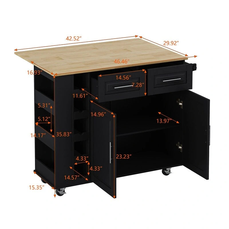 Grondin Multi-Functional Kitchen Island Cart with Solid Wood Drop Leaf, 2 Doors, 2 Drawers,Wine Rack and Spice Rack