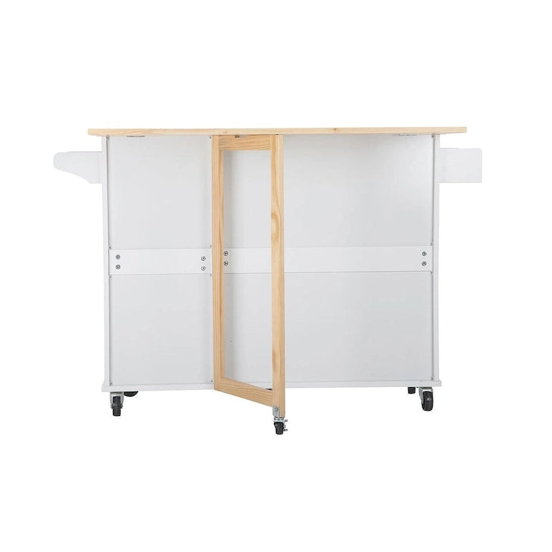 Kitchen Island Cart with Extensible Rubber Wood Top and Locking Wheels