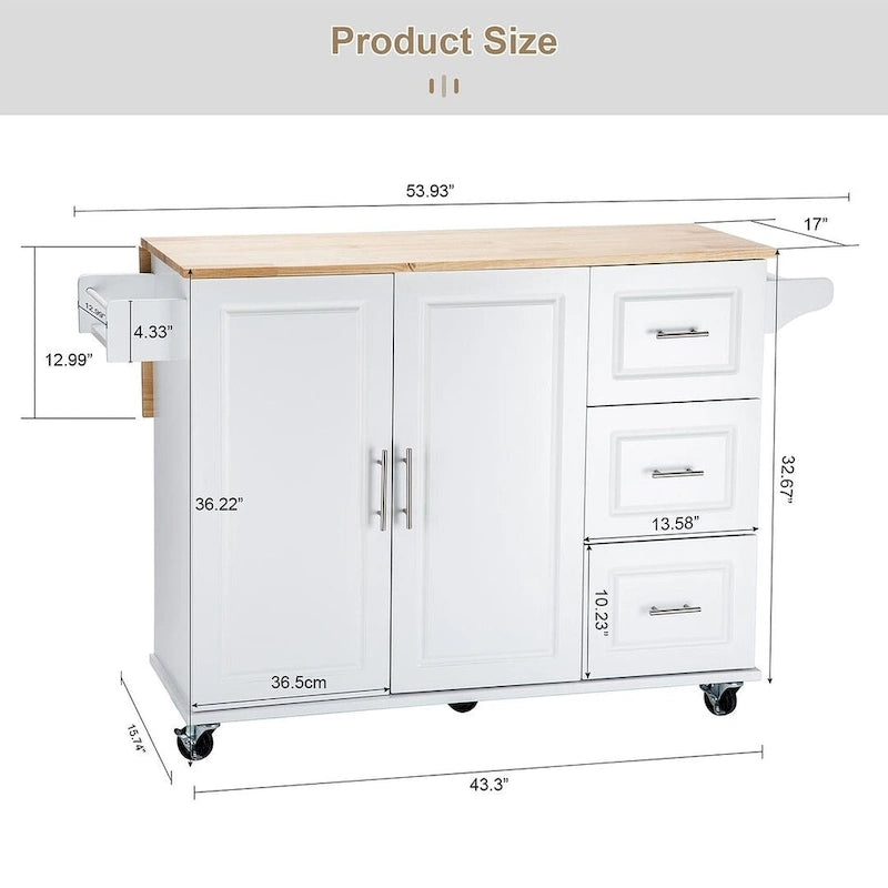 Kitchen Island Cart with Extensible Rubber Wood Top and Locking Wheels